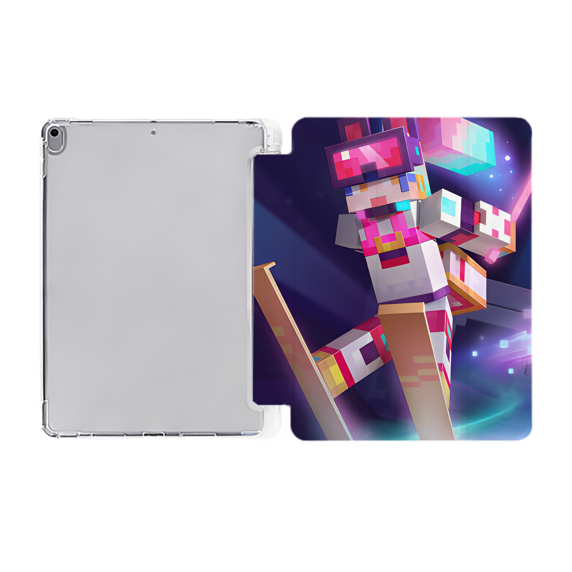 （画像用） マインクラフト ブロックの世界 Minecraft MC Block world IPad ケース ペン収納付き 三つ折りスタンド PUレザー×シリコン 対応機種9.5/10.5/10.9インチ